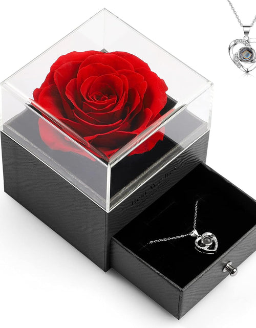 Load image into Gallery viewer, preserved Real Rose with Heart Necklace and Greeting Card. Forever Gifts for Women/Mom/Her/Girlfriend/Wife/Valentine’S Day/Birthday/Anniversary/Thanksgiving/Christmas Wedding (Red)
