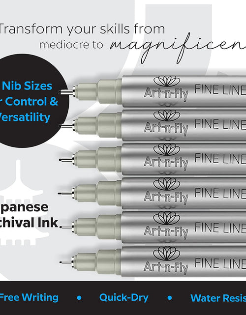 Load image into Gallery viewer, Black Fine Point Pens (Set of 6) | Drawing Fineliner Ink Pens with Japanese Archival Ink | Black Pens with Various Size Tip | No Bleed &amp; Quick-Dry Fine Point Pen for Drawing &amp; Sketching
