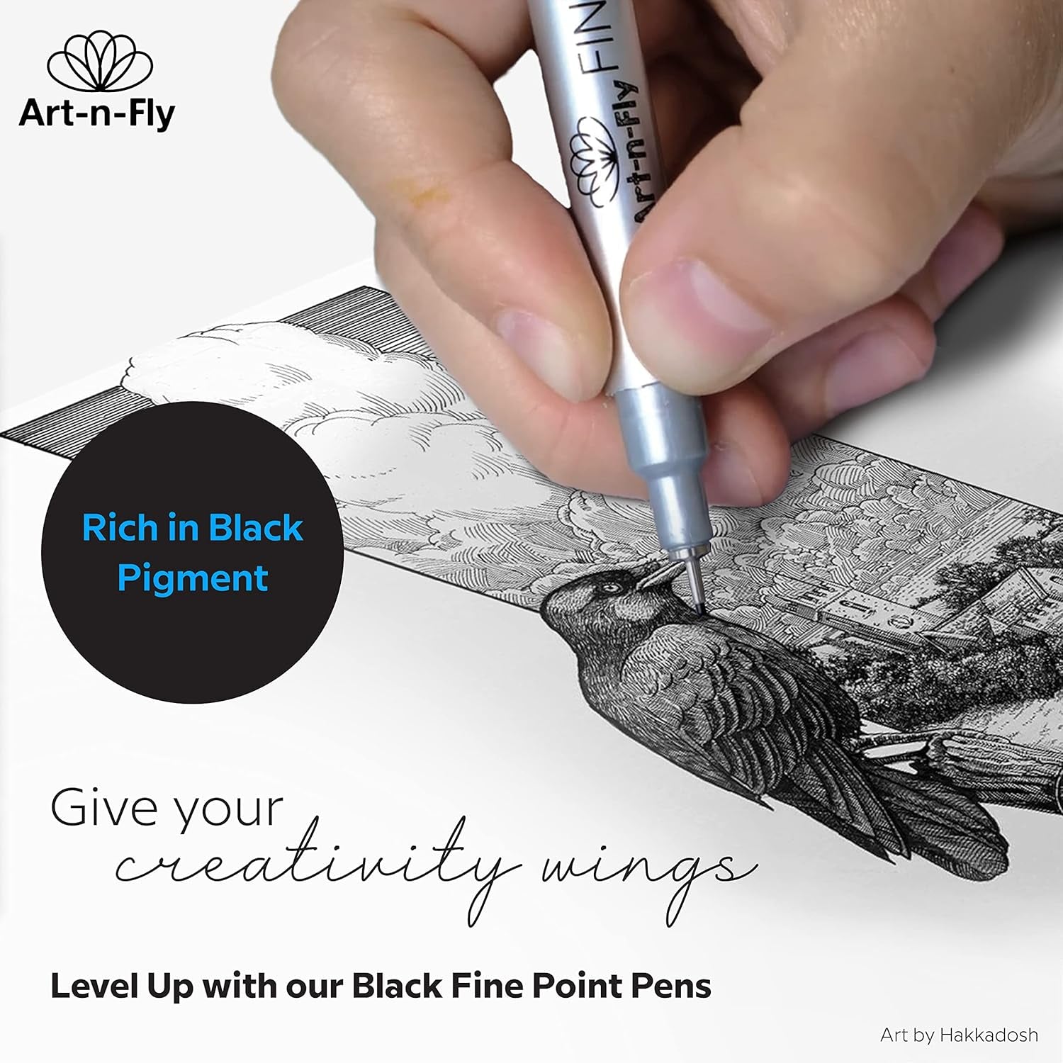 Black Fine Point Pens (Set of 6) | Drawing Fineliner Ink Pens with Japanese Archival Ink | Black Pens with Various Size Tip | No Bleed & Quick-Dry Fine Point Pen for Drawing & Sketching