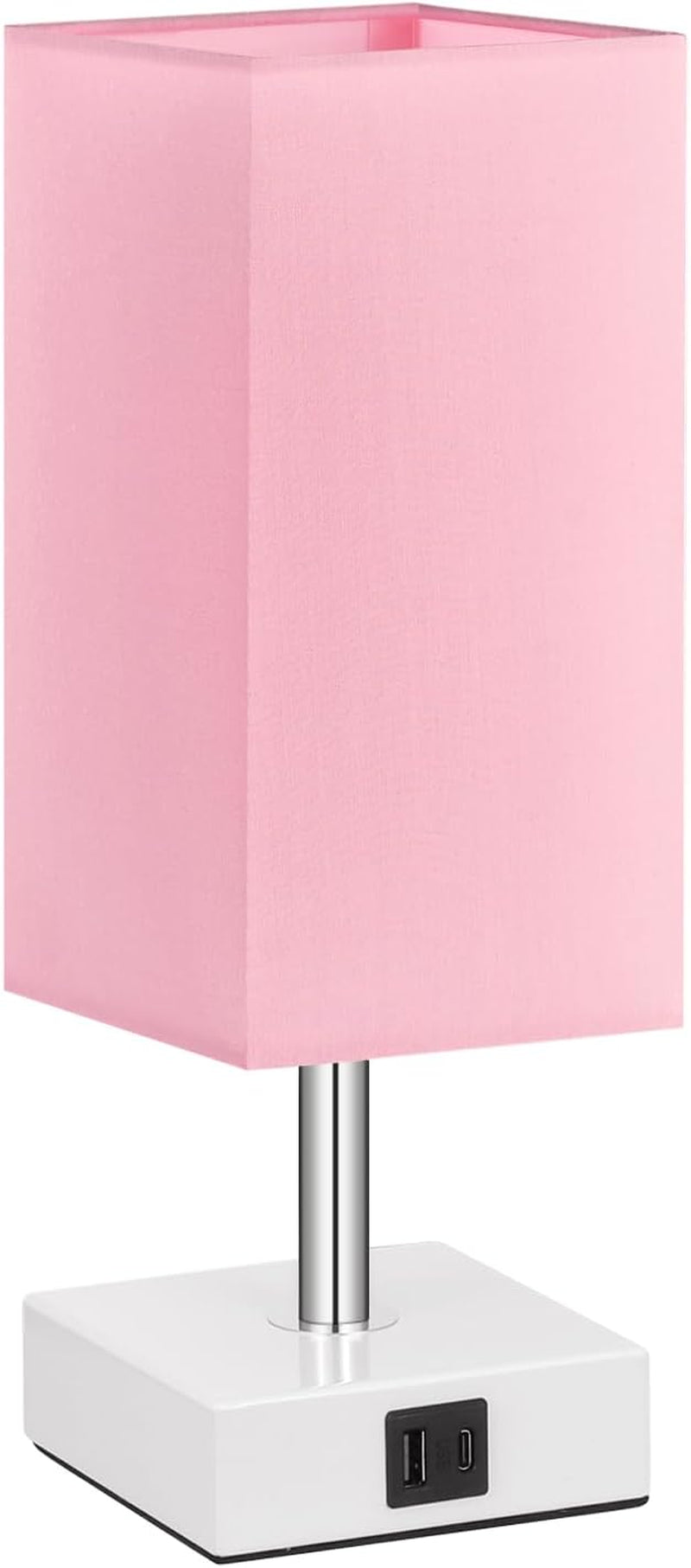 Touch Control Table Lamp with USB A+C Charging Ports, 3 Way Touch Lamps beside Desk, Nightstand Lamp for Bedrooms Living Room, Pink Shade with White Base, LED Bulb Included(Pink)