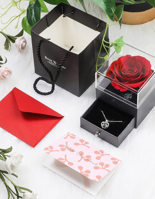 Load image into Gallery viewer, preserved Real Rose with Heart Necklace and Greeting Card. Forever Gifts for Women/Mom/Her/Girlfriend/Wife/Valentine’S Day/Birthday/Anniversary/Thanksgiving/Christmas Wedding (Red)
