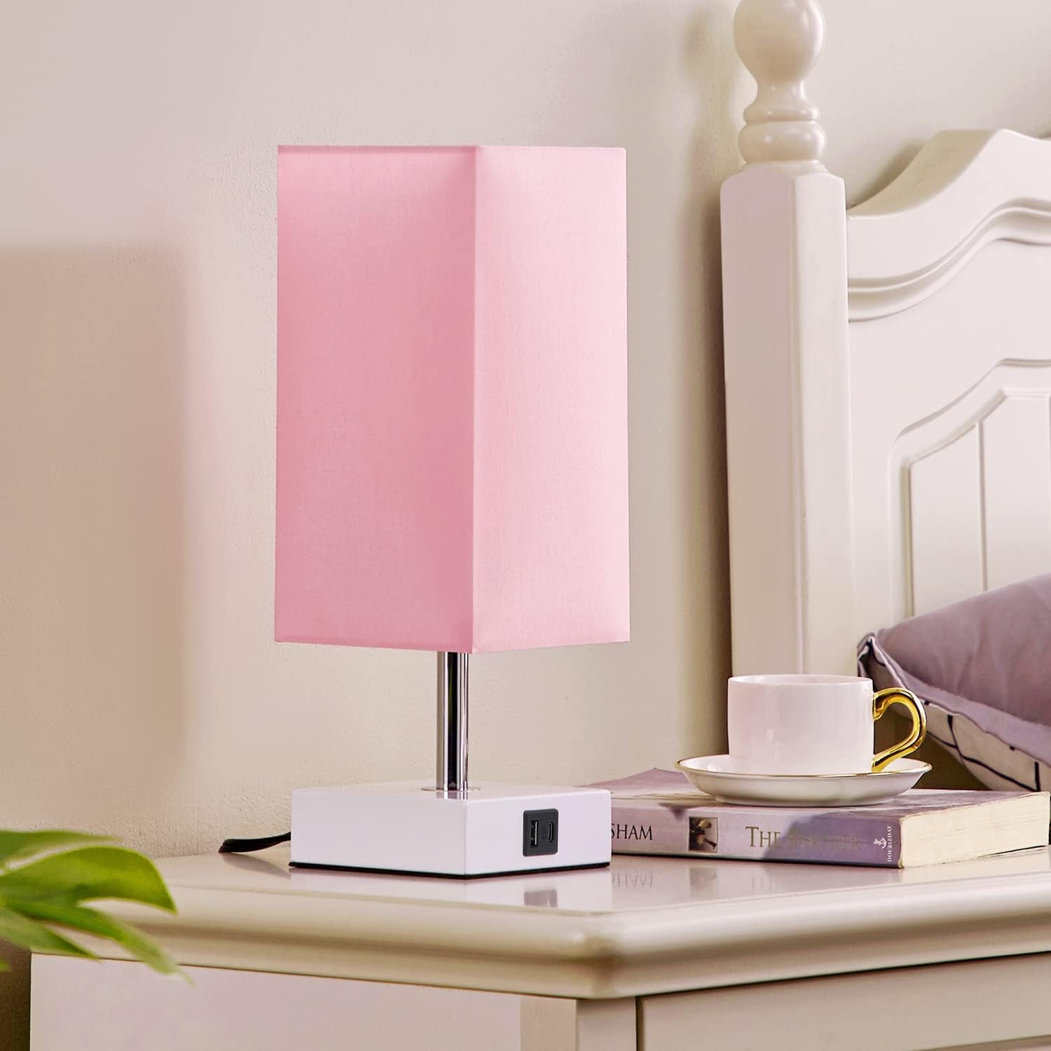 Touch Control Table Lamp with USB A+C Charging Ports, 3 Way Touch Lamps beside Desk, Nightstand Lamp for Bedrooms Living Room, Pink Shade with White Base, LED Bulb Included(Pink)