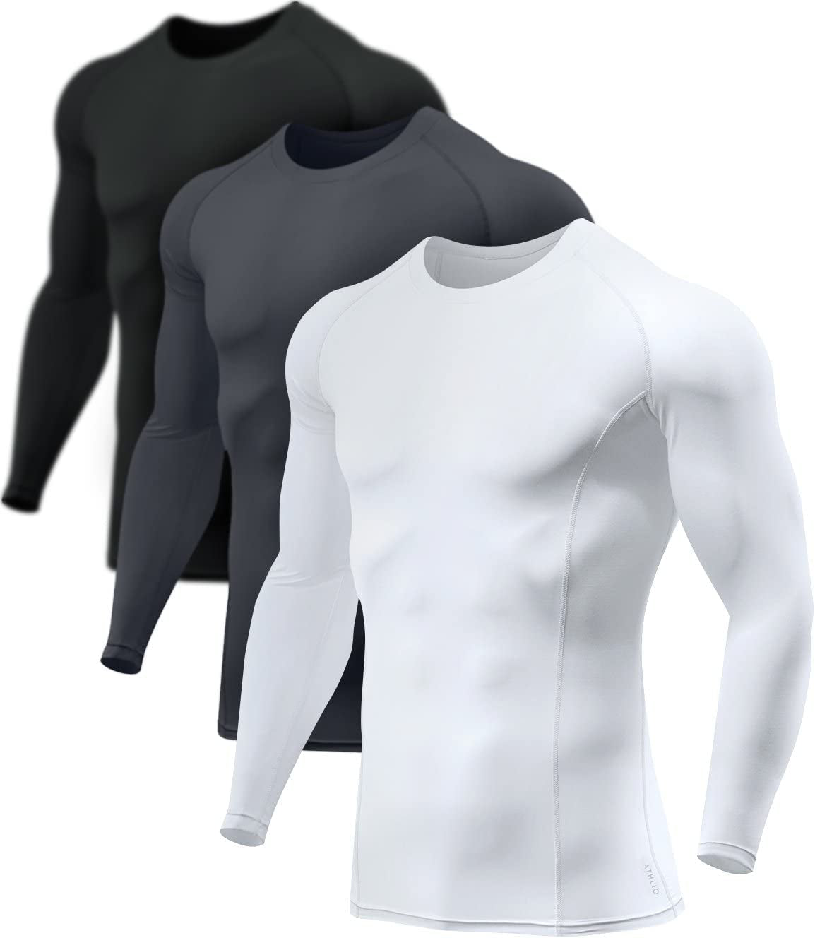 1 or 3 Pack Men'S UPF 50+ Long Sleeve Compression Shirts, Water Sports Rash Guard Base Layer, Athletic Workout Shirt