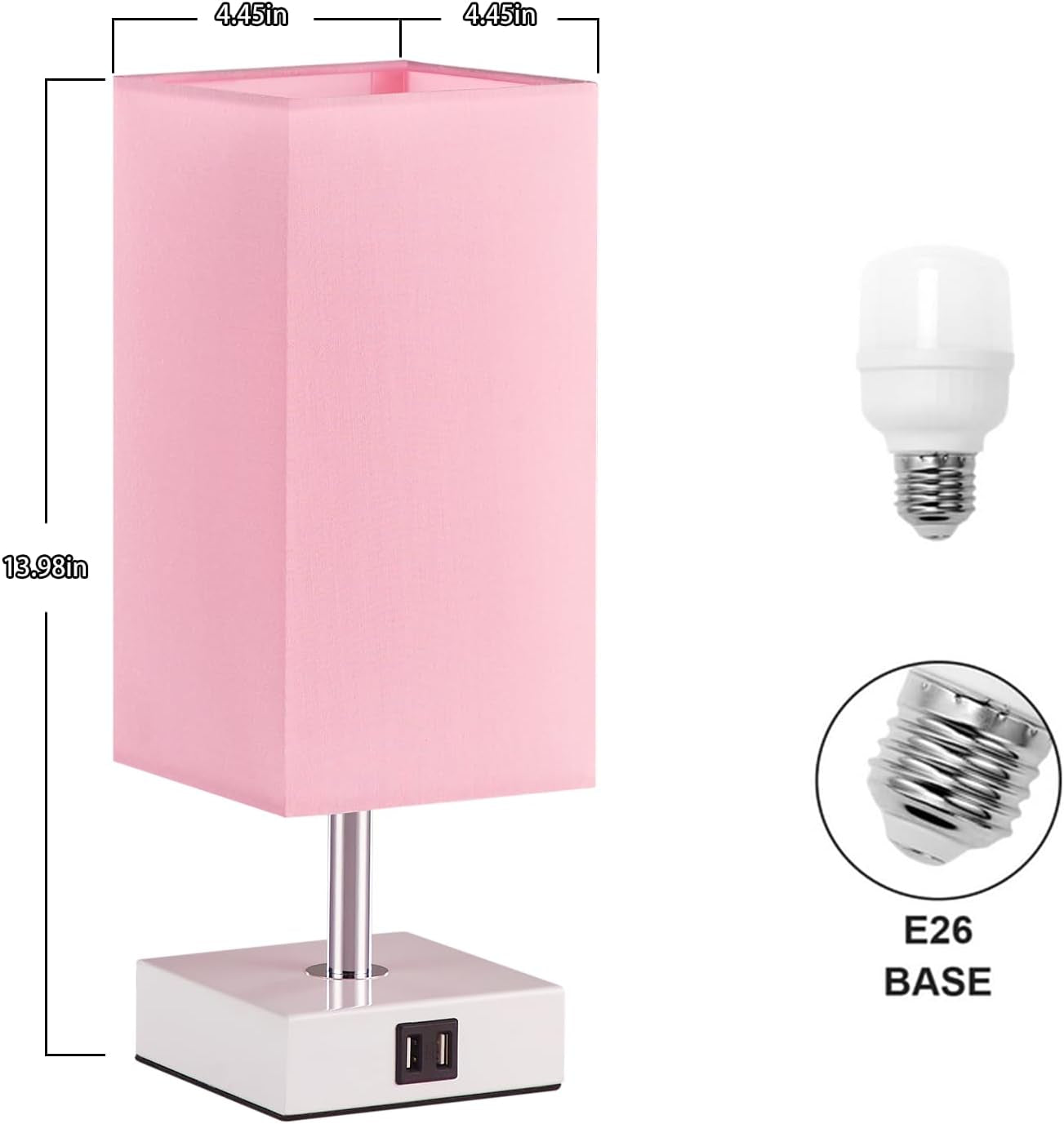 Touch Control Table Lamp with USB A+C Charging Ports, 3 Way Touch Lamps beside Desk, Nightstand Lamp for Bedrooms Living Room, Pink Shade with White Base, LED Bulb Included(Pink)