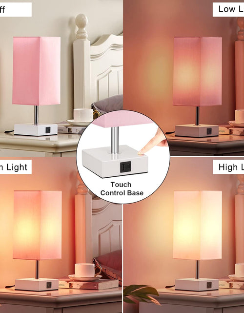 Load image into Gallery viewer, Touch Control Table Lamp with USB A+C Charging Ports, 3 Way Touch Lamps beside Desk, Nightstand Lamp for Bedrooms Living Room, Pink Shade with White Base, LED Bulb Included(Pink)
