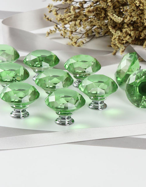 Load image into Gallery viewer, 10 PCS Diamond Crystal Glass Pull Handle Cabinet Knobs Cupboard Drawers Cabinet Dresser Bookcase Wardrobe (40Mm, Green)
