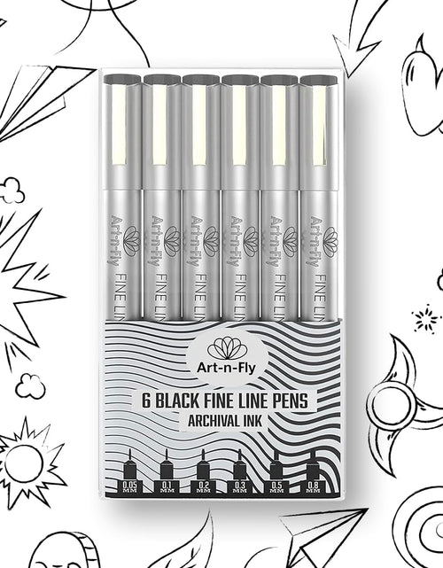 Load image into Gallery viewer, Black Fine Point Pens (Set of 6) | Drawing Fineliner Ink Pens with Japanese Archival Ink | Black Pens with Various Size Tip | No Bleed &amp; Quick-Dry Fine Point Pen for Drawing &amp; Sketching
