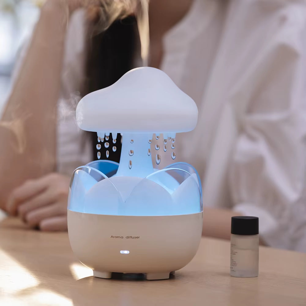 Mushroom Rain Air Humidifier Electric Aroma Diffuser Colorful Night Lights Rain Cloud Smell Distributor Relax Water Drops Sounds