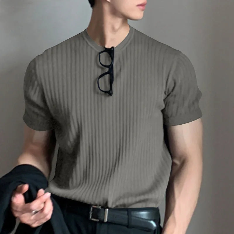 Summer Men'S Clothing Light Luxury T Shirt Leisure Long Sleeve O Neck Drapped Solid Color Loose Basic Shirt Popular Knitwear