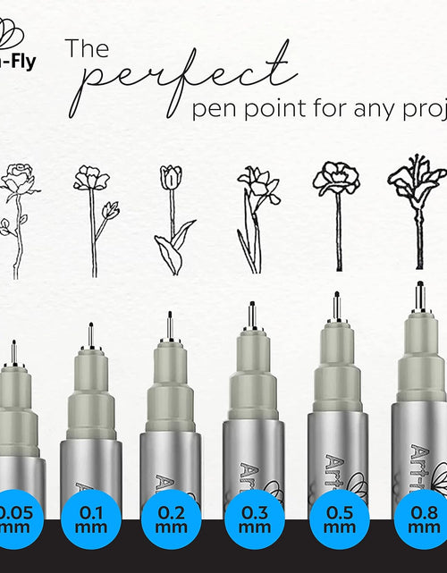 Load image into Gallery viewer, Black Fine Point Pens (Set of 6) | Drawing Fineliner Ink Pens with Japanese Archival Ink | Black Pens with Various Size Tip | No Bleed &amp; Quick-Dry Fine Point Pen for Drawing &amp; Sketching
