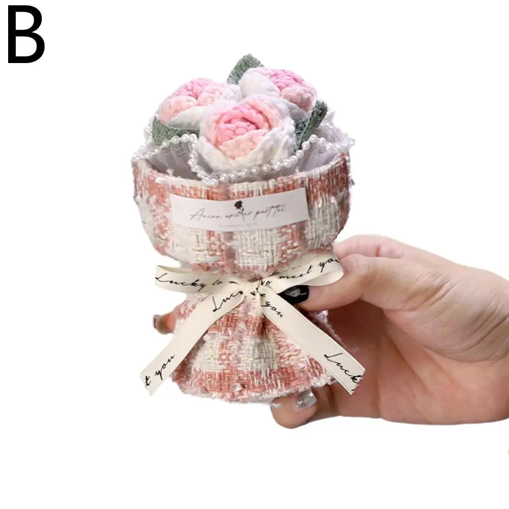 Mini Bule Rose Bundle Handmade Weaving Eternal Life Float Carrying Rose Ornament Simulation Flower Suitable For Girls Gift Boxed