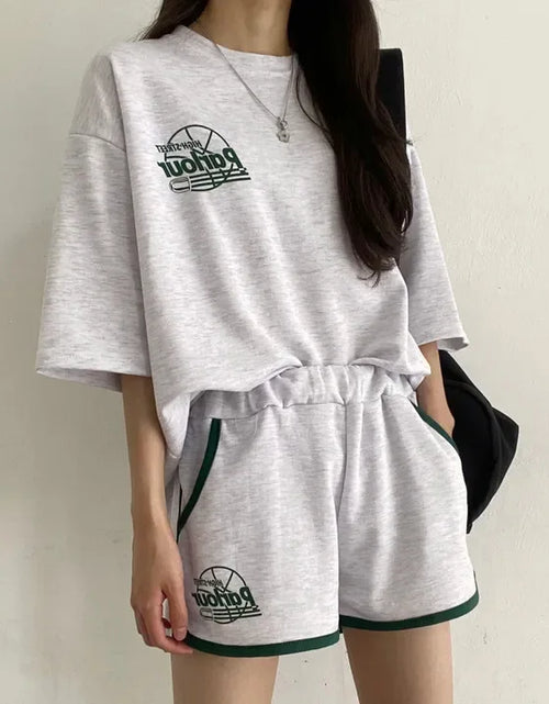 Load image into Gallery viewer, Summer Fashion 2024 Casual Sportswear Trendy Summer Style Loose Women Short Sleeve 2 Piece Shorts Set Cotton Student Suits
