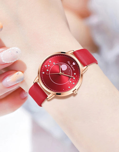 Load image into Gallery viewer, Elegant Red Six Piece Round Quartz Watch With A Red Heart Colored Diamond Alloy Accessory Set, Women&#39;s Watch Accessory Set
