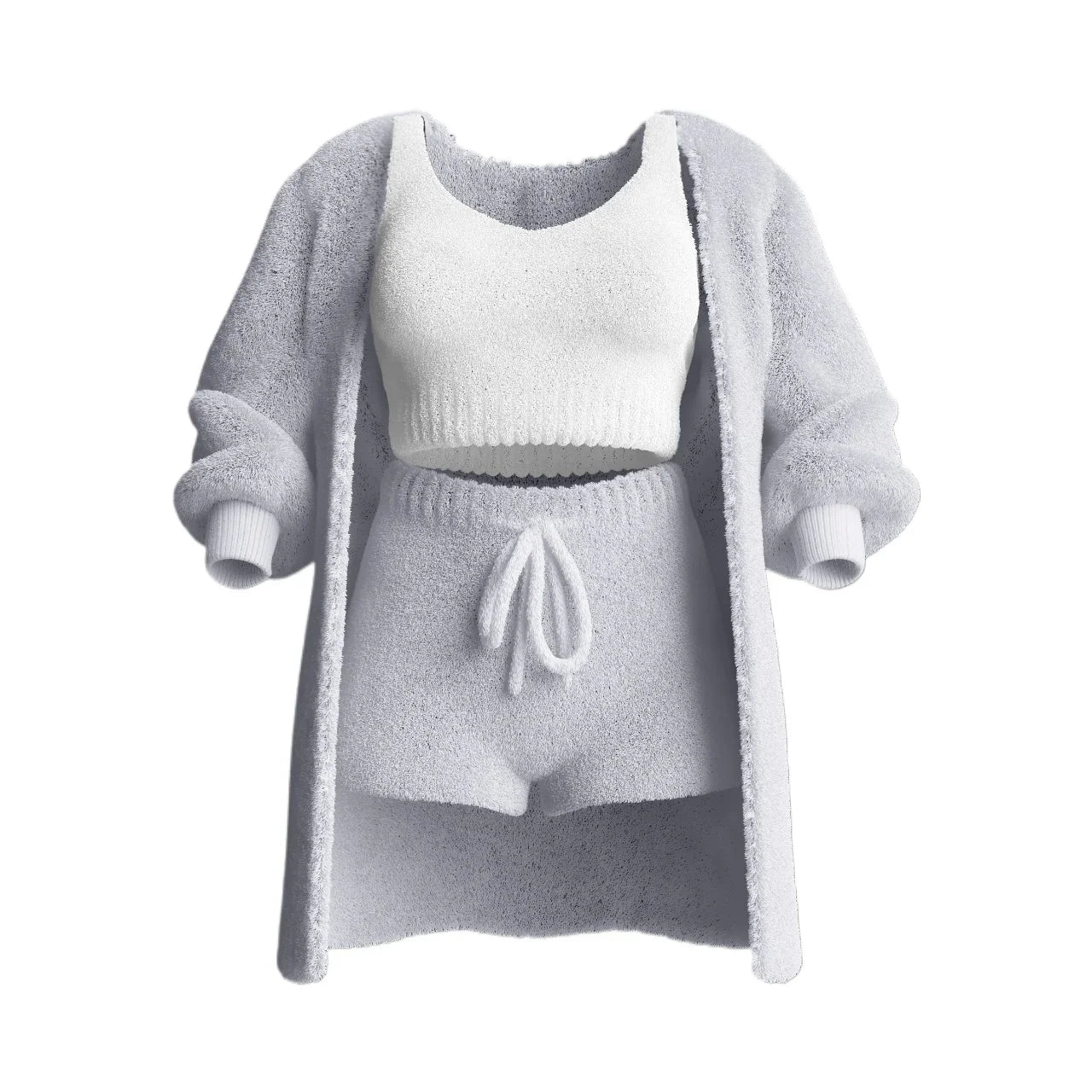 Womens Cosy Knit Set Outfits O Neck Cropped Tank Tops Long Sleeve Fleece Warm Hooded Cardigan Shorts Set Comfortable Loungewear