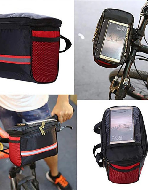 Load image into Gallery viewer, Bicycle Front Handlebar Bag Multifunction Portable Reflective Strip Bike Frame Pannier Shoulder Bag Organizer
