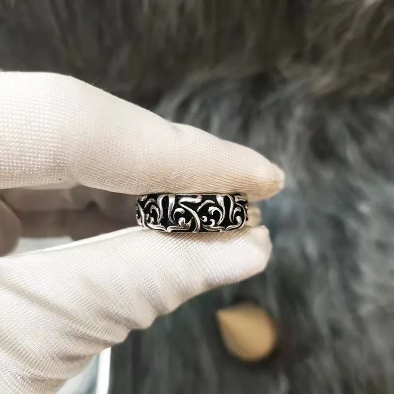 Personalized Cross Ring for Men and Women Couples Trendy Retro Thai Silver Eternal Vine Ring