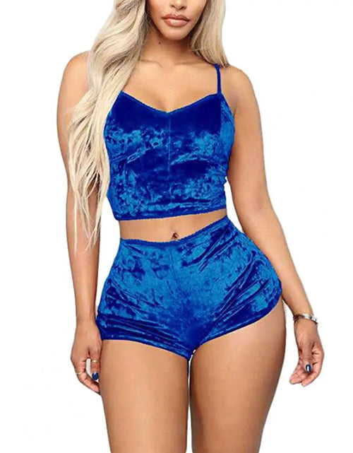 Load image into Gallery viewer, Women Sleepwear Set Sports Shorts 2 Piece Spaghetti Strap Solid Color Backless Pajama Valentines Day Gift Summer Pajama Sets
