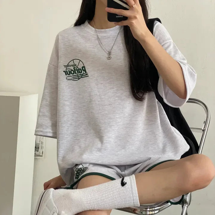 Summer Fashion 2024 Casual Sportswear Trendy Summer Style Loose Women Short Sleeve 2 Piece Shorts Set Cotton Student Suits