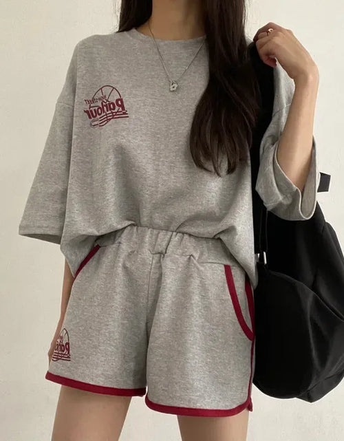 Load image into Gallery viewer, Summer Fashion 2024 Casual Sportswear Trendy Summer Style Loose Women Short Sleeve 2 Piece Shorts Set Cotton Student Suits
