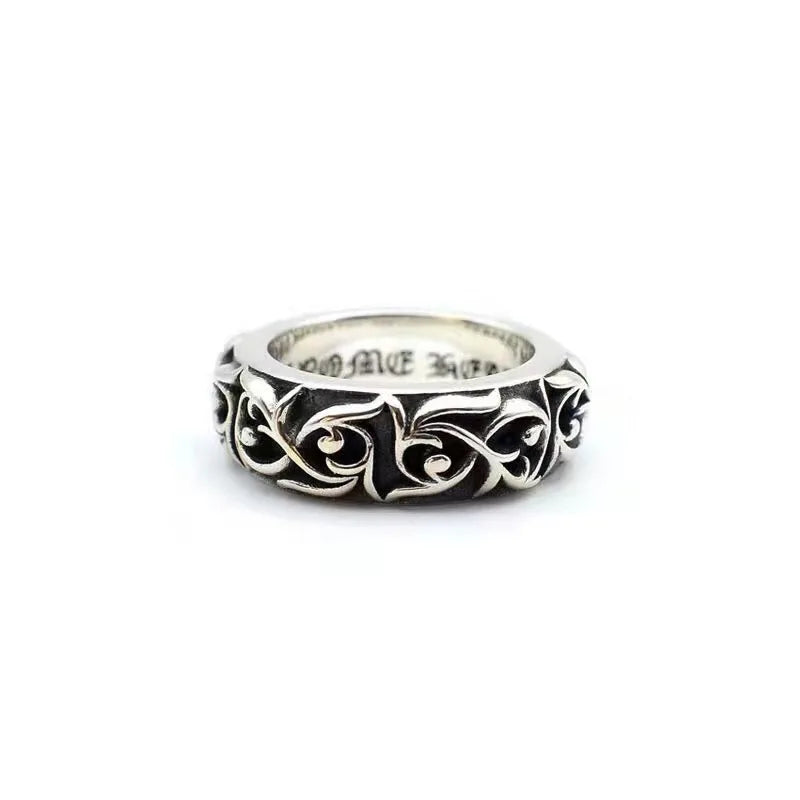 Personalized Cross Ring for Men and Women Couples Trendy Retro Thai Silver Eternal Vine Ring