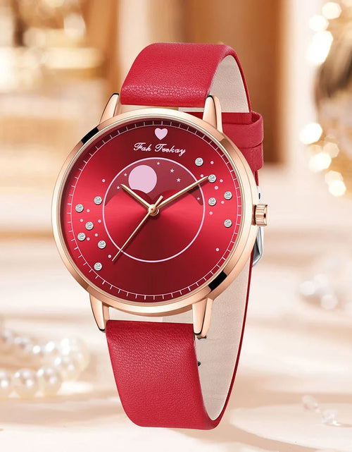 Load image into Gallery viewer, Elegant Red Six Piece Round Quartz Watch With A Red Heart Colored Diamond Alloy Accessory Set, Women&#39;s Watch Accessory Set
