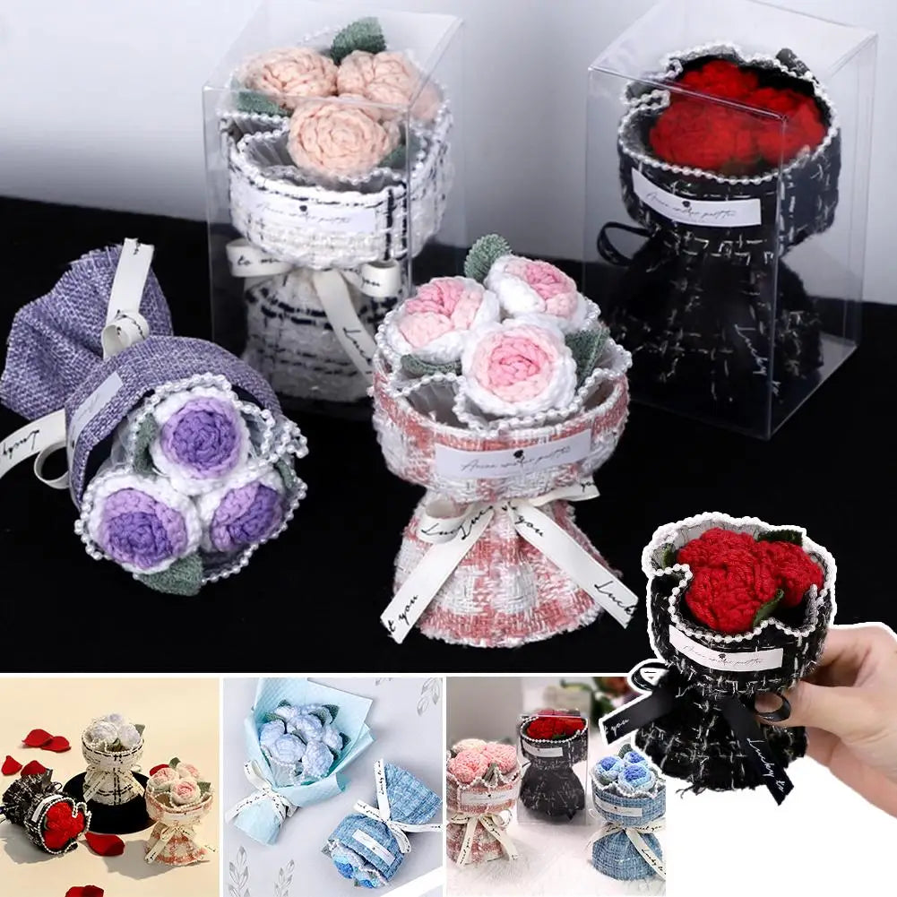 Mini Bule Rose Bundle Handmade Weaving Eternal Life Float Carrying Rose Ornament Simulation Flower Suitable For Girls Gift Boxed