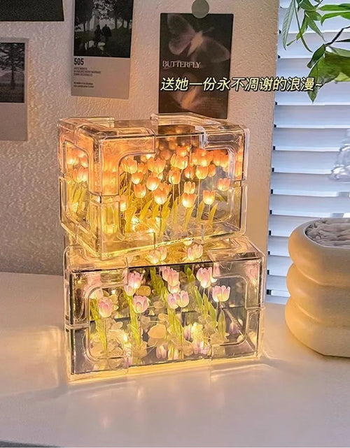 Load image into Gallery viewer, Creative Diy Tulip Flower Sea Cube Three-Dimensional Small Night Lamp Material Package for Girlfriend Couple Girlfriends
