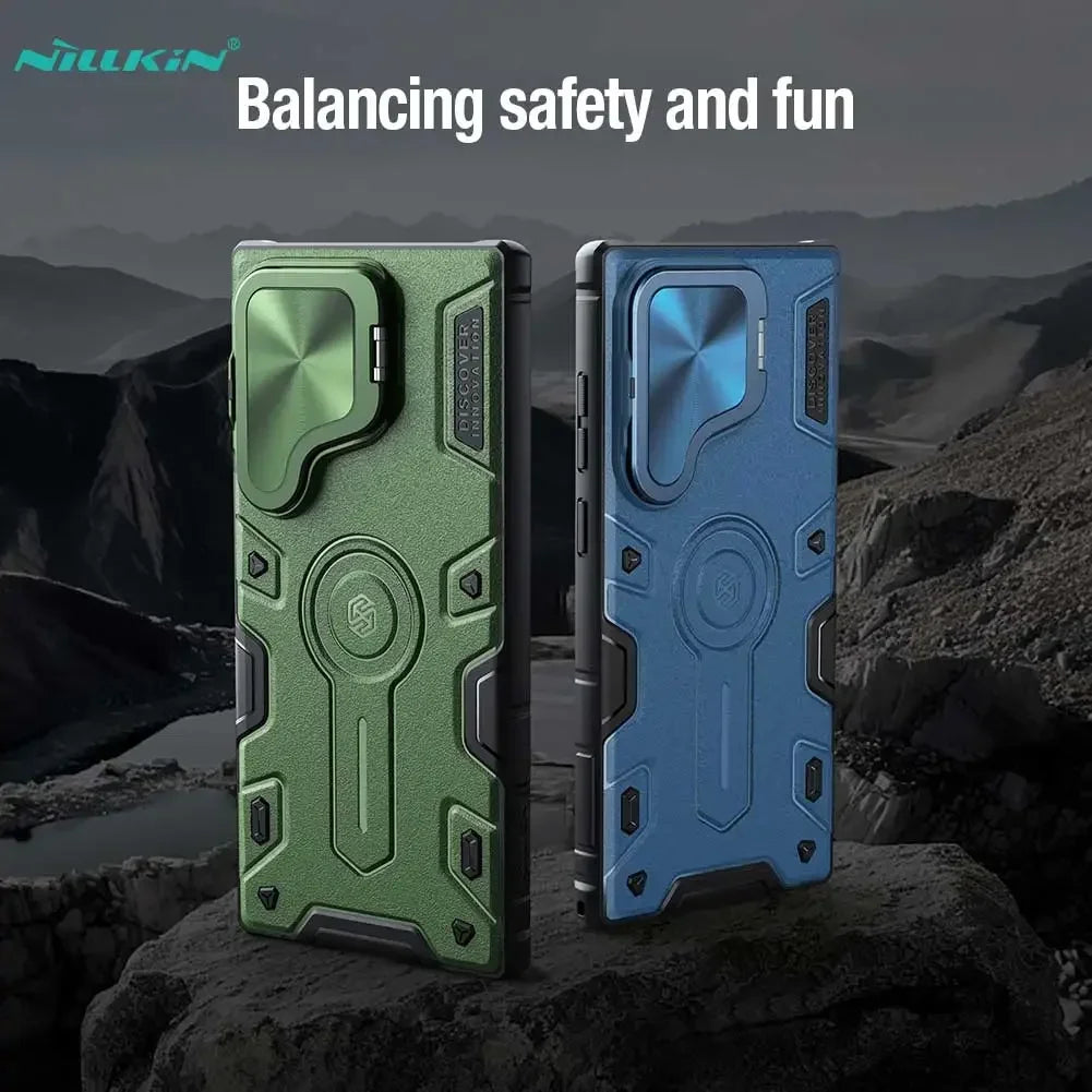 NILLKIN For Samsung Galaxy S24 Ultra Case CamShield Armor Prop Flip Lens Bracket Military Kickstand Holder Magnetic Cover