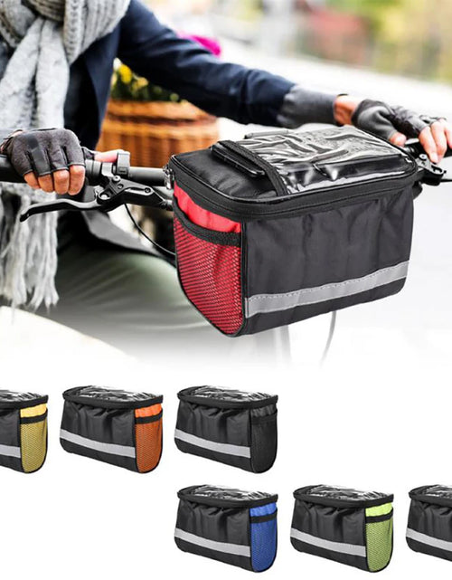 Load image into Gallery viewer, Bicycle Front Handlebar Bag Multifunction Portable Reflective Strip Bike Frame Pannier Shoulder Bag Organizer
