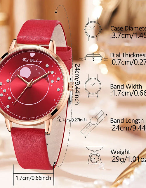 Load image into Gallery viewer, Elegant Red Six Piece Round Quartz Watch With A Red Heart Colored Diamond Alloy Accessory Set, Women&#39;s Watch Accessory Set
