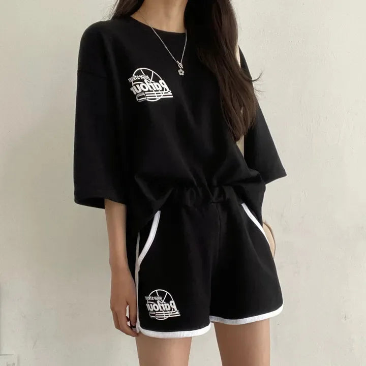 Summer Fashion 2024 Casual Sportswear Trendy Summer Style Loose Women Short Sleeve 2 Piece Shorts Set Cotton Student Suits