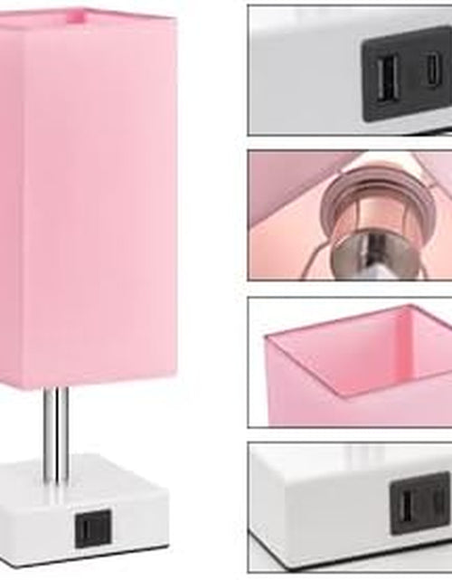 Load image into Gallery viewer, Touch Control Table Lamp with USB A+C Charging Ports, 3 Way Touch Lamps beside Desk, Nightstand Lamp for Bedrooms Living Room, Pink Shade with White Base, LED Bulb Included(Pink)
