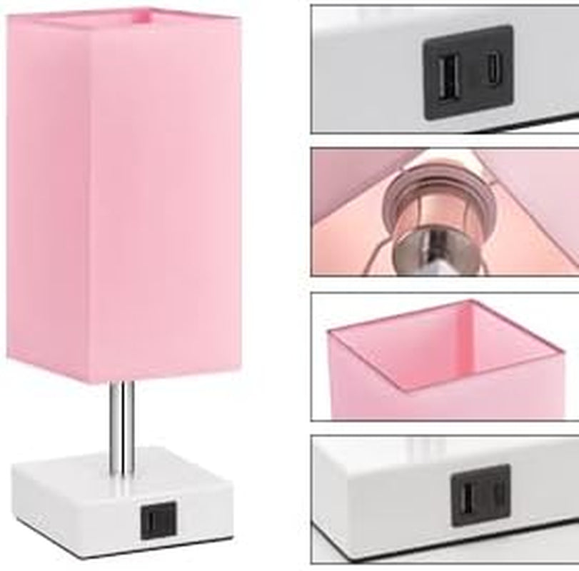 Touch Control Table Lamp with USB A+C Charging Ports, 3 Way Touch Lamps beside Desk, Nightstand Lamp for Bedrooms Living Room, Pink Shade with White Base, LED Bulb Included(Pink)