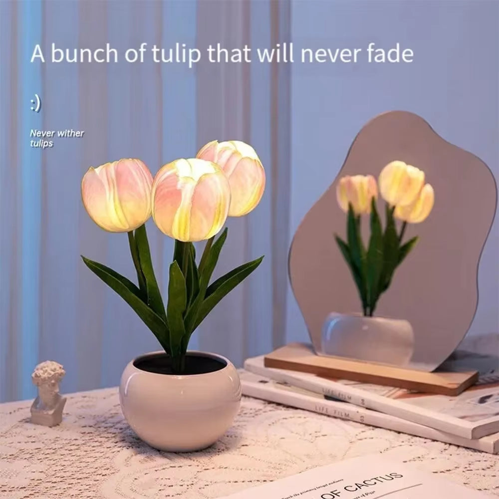 LED Tulip Lamp Night Simulation Flower Atmosphere Desk Light Room Table Decoration Lamp Gift for Girl Friend