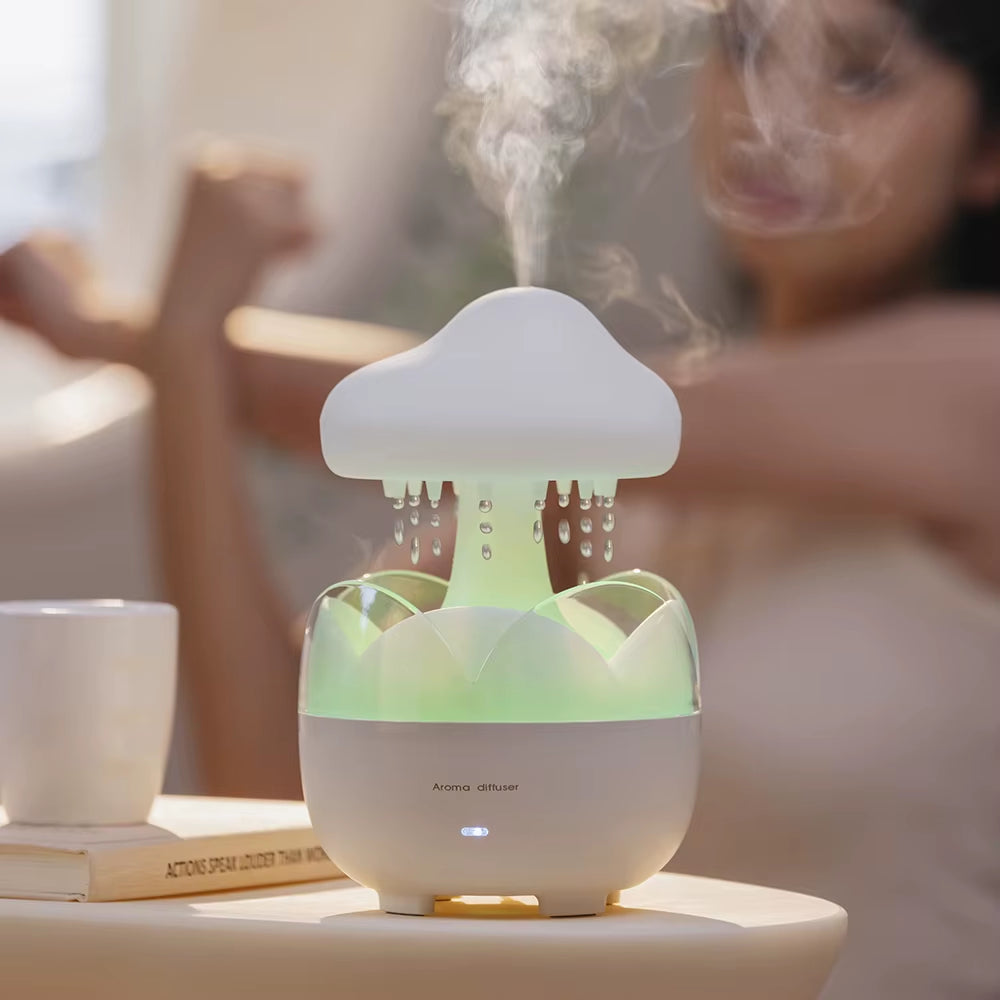 Mushroom Rain Air Humidifier Electric Aroma Diffuser Colorful Night Lights Rain Cloud Smell Distributor Relax Water Drops Sounds