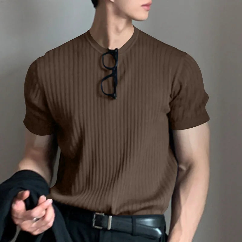 Summer Men'S Clothing Light Luxury T Shirt Leisure Long Sleeve O Neck Drapped Solid Color Loose Basic Shirt Popular Knitwear