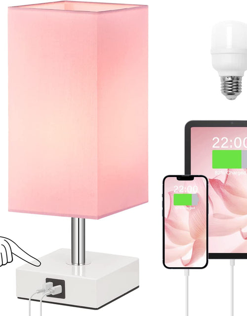 Load image into Gallery viewer, Touch Control Table Lamp with USB A+C Charging Ports, 3 Way Touch Lamps beside Desk, Nightstand Lamp for Bedrooms Living Room, Pink Shade with White Base, LED Bulb Included(Pink)
