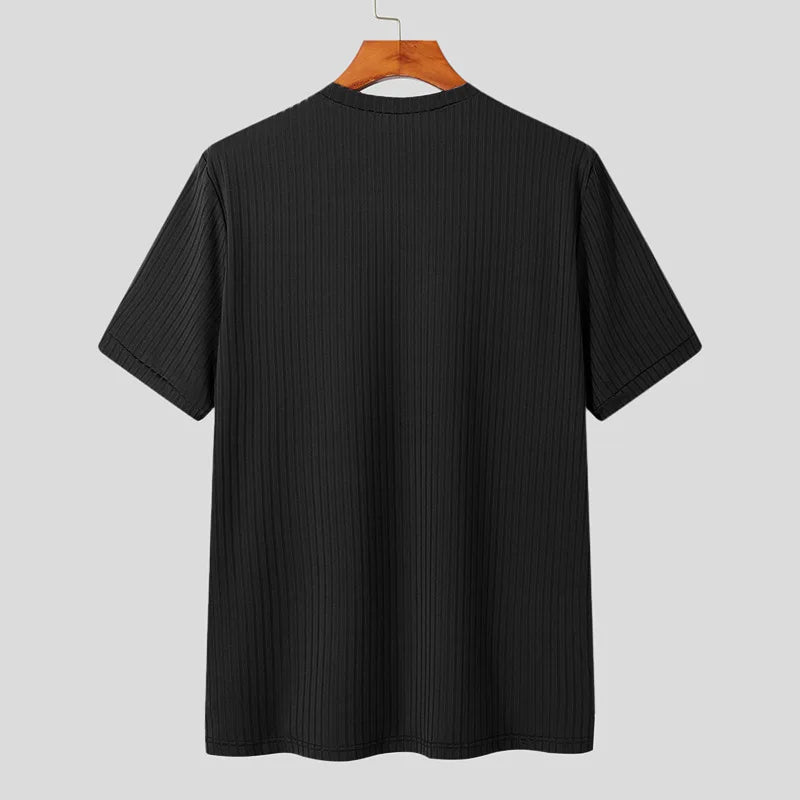 Summer Men'S Clothing Light Luxury T Shirt Leisure Long Sleeve O Neck Drapped Solid Color Loose Basic Shirt Popular Knitwear