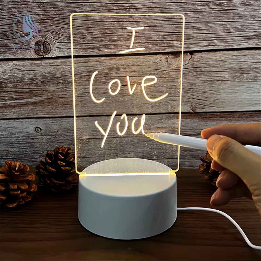 LED Note Board Night Lamp Message Board with Pen USB Plug-In Writable Night Lamp Gift for Children Girlfriend Creative Light